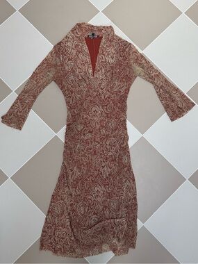 Weston Wear Rust Paisley Long Sleeve Micromesh Dress